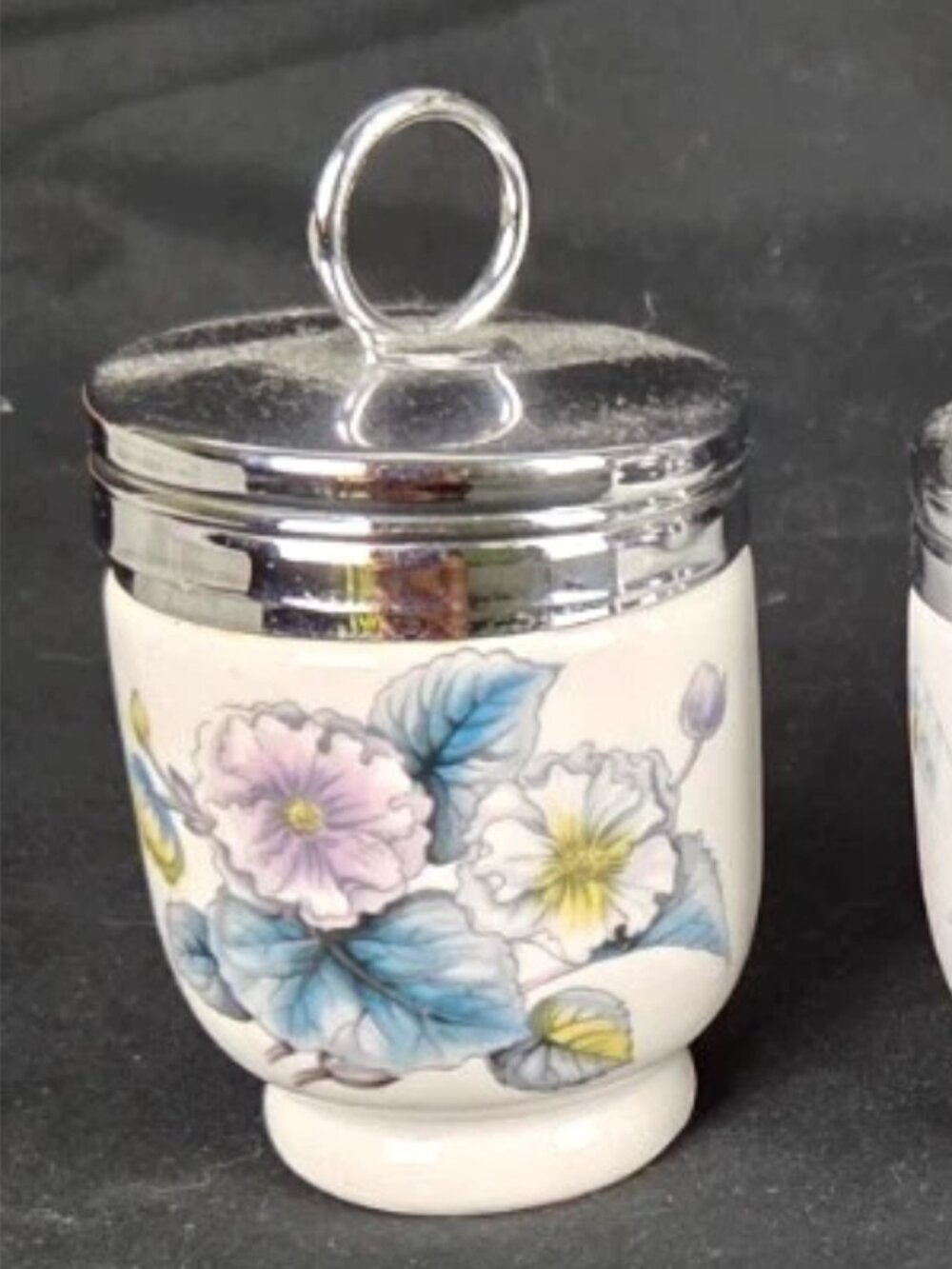 3 Vintage Royal Worcester Porcelain Egg Coddlers Flower & Birds - Picture 4 of 5
